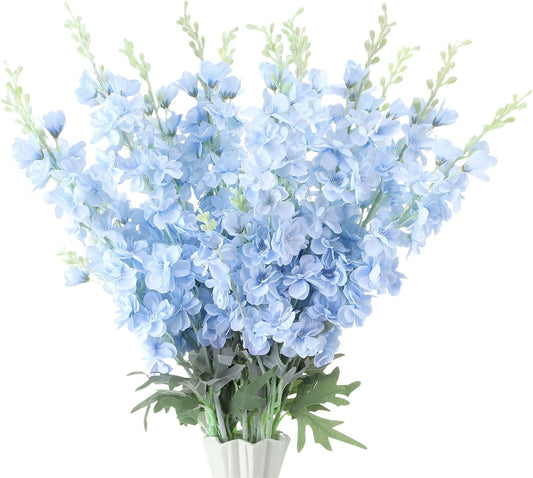 Thiccywoov 24 Pcs Delphinium Artificial Flower 35.4'' Long Larkspur Stem Silk Fake Faux Flowers Bulk for Tall Vase Floral Arrangements Home Centerpiece Table Wedding Decor (White)