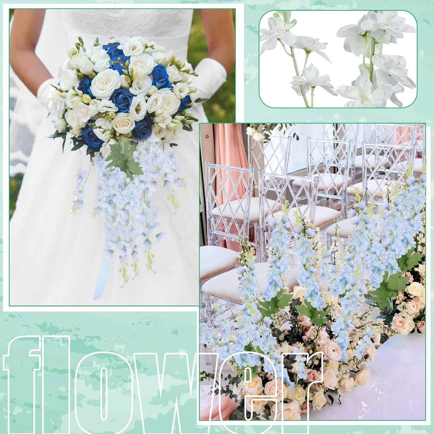 Thiccywoov 24 Pcs Delphinium Artificial Flower 35.4'' Long Larkspur Stem Silk Fake Faux Flowers Bulk for Tall Vase Floral Arrangements Home Centerpiece Table Wedding Decor (White)