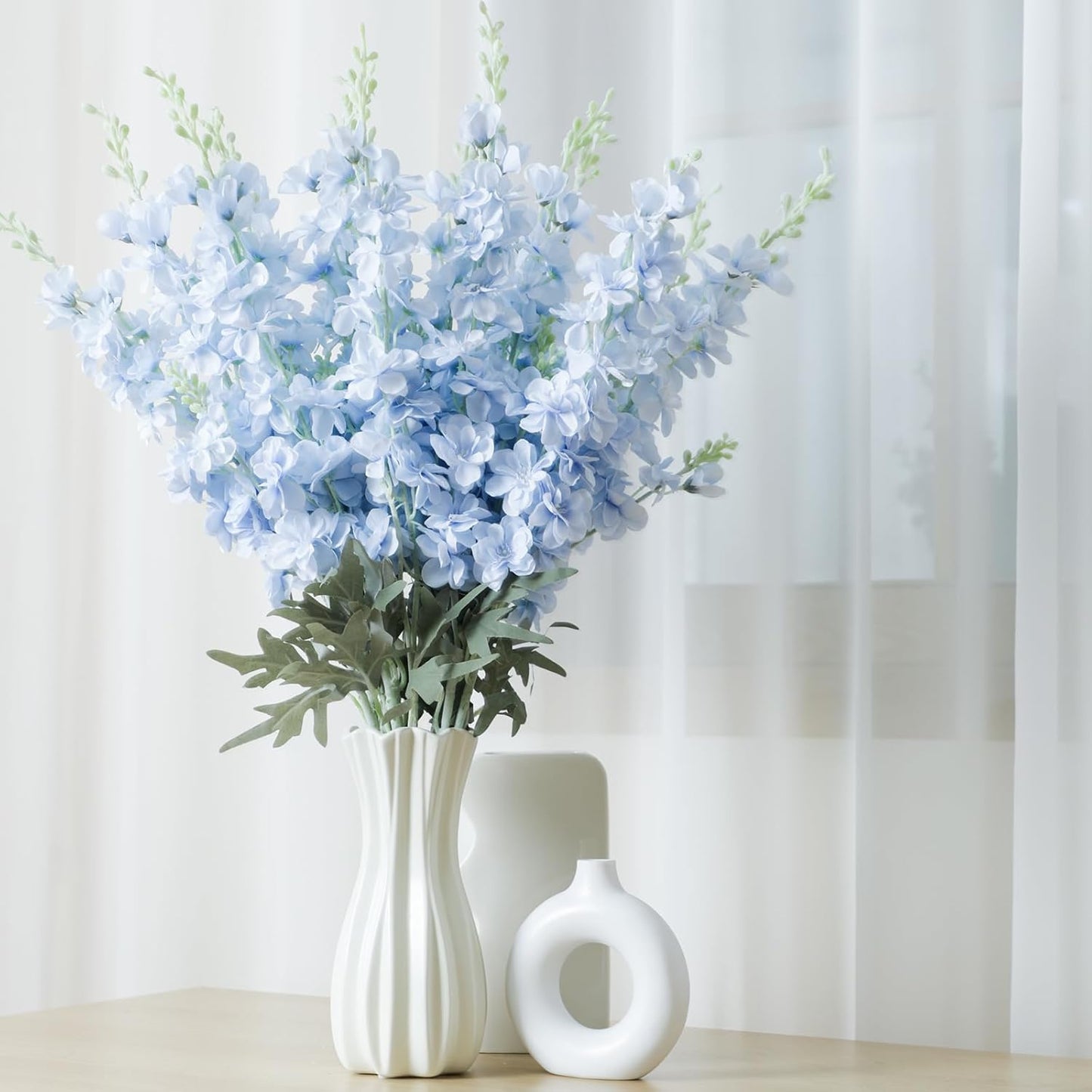 Thiccywoov 24 Pcs Delphinium Artificial Flower 35.4'' Long Larkspur Stem Silk Fake Faux Flowers Bulk for Tall Vase Floral Arrangements Home Centerpiece Table Wedding Decor (White)