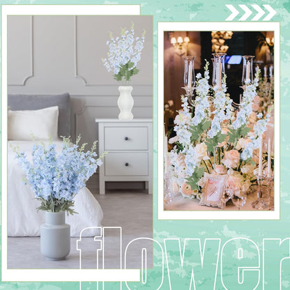 Thiccywoov 24 Pcs Delphinium Artificial Flower 35.4'' Long Larkspur Stem Silk Fake Faux Flowers Bulk for Tall Vase Floral Arrangements Home Centerpiece Table Wedding Decor (White)