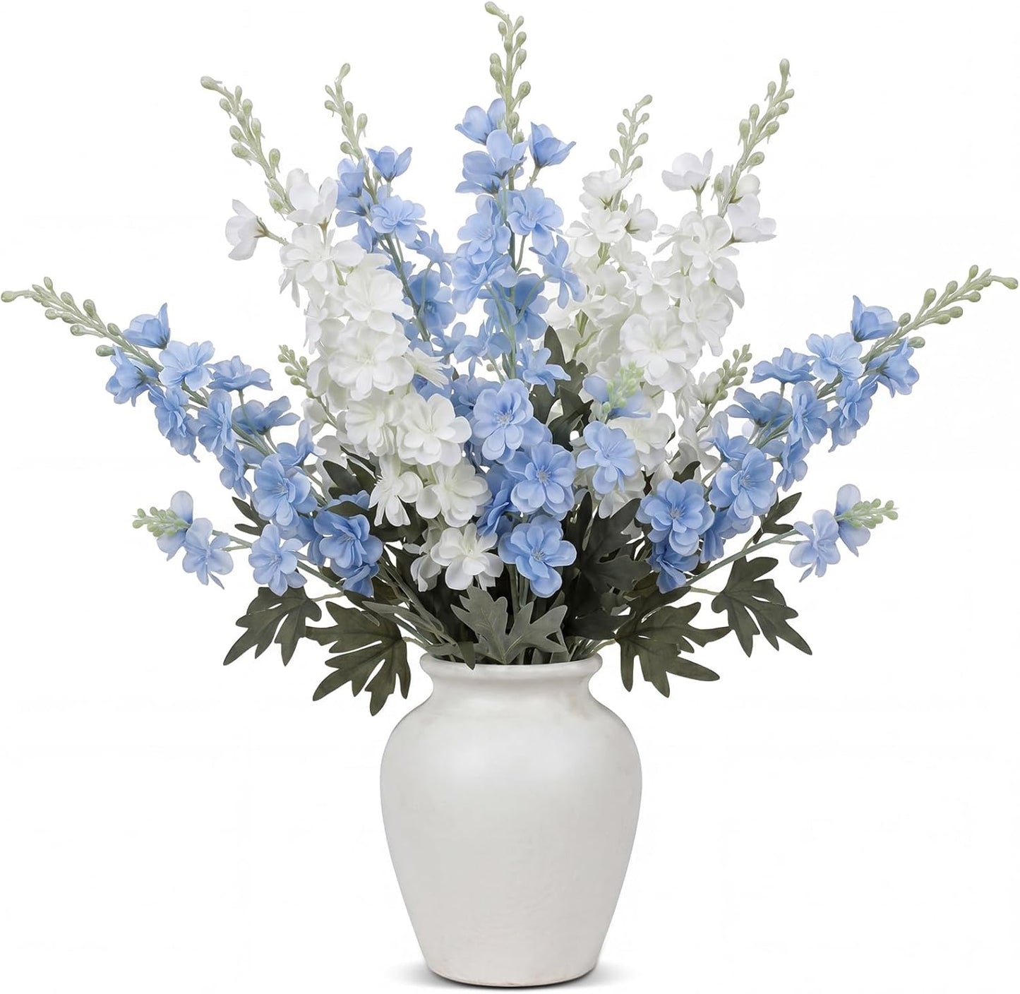 Thiccywoov 24 Pcs Delphinium Artificial Flower 35.4'' Long Larkspur Stem Silk Fake Faux Flowers Bulk for Tall Vase Floral Arrangements Home Centerpiece Table Wedding Decor (White)