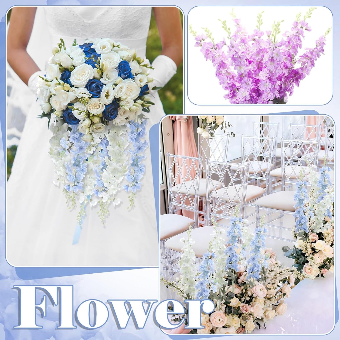 Thiccywoov 24 Pcs Delphinium Artificial Flower 35.4'' Long Larkspur Stem Silk Fake Faux Flowers Bulk for Tall Vase Floral Arrangements Home Centerpiece Table Wedding Decor (White)