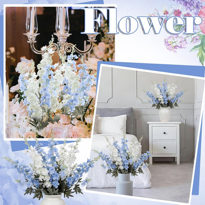 Thiccywoov 24 Pcs Delphinium Artificial Flower 35.4'' Long Larkspur Stem Silk Fake Faux Flowers Bulk for Tall Vase Floral Arrangements Home Centerpiece Table Wedding Decor (White)
