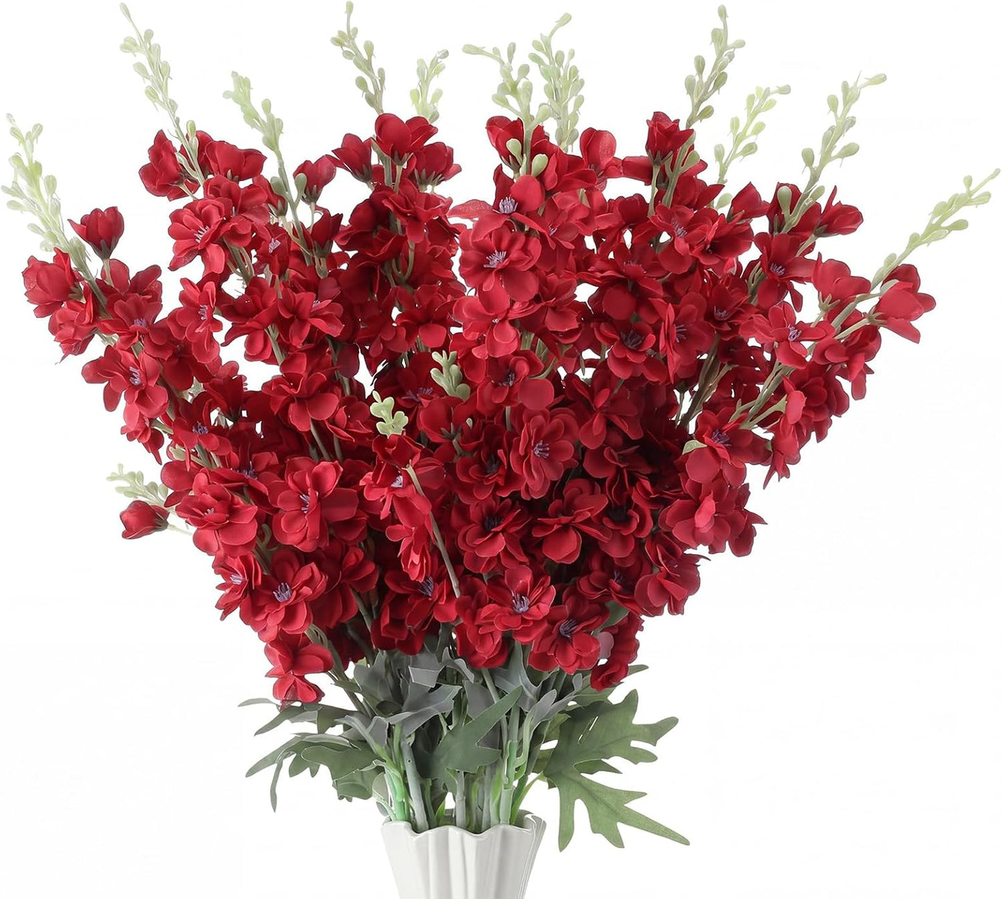 Thiccywoov 24 Pcs Delphinium Artificial Flower 35.4'' Long Larkspur Stem Silk Fake Faux Flowers Bulk for Tall Vase Floral Arrangements Home Centerpiece Table Wedding Decor (White)