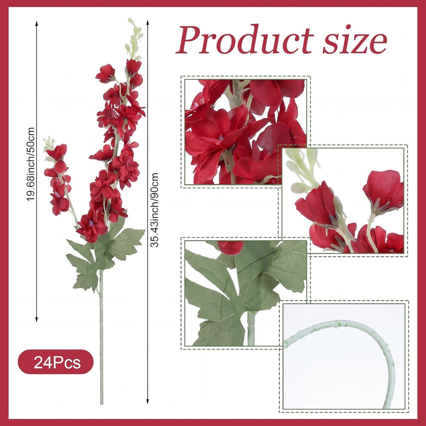 Thiccywoov 24 Pcs Delphinium Artificial Flower 35.4'' Long Larkspur Stem Silk Fake Faux Flowers Bulk for Tall Vase Floral Arrangements Home Centerpiece Table Wedding Decor (White)