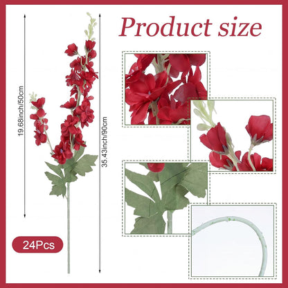 Thiccywoov 24 Pcs Delphinium Artificial Flower 35.4'' Long Larkspur Stem Silk Fake Faux Flowers Bulk for Tall Vase Floral Arrangements Home Centerpiece Table Wedding Decor (White)