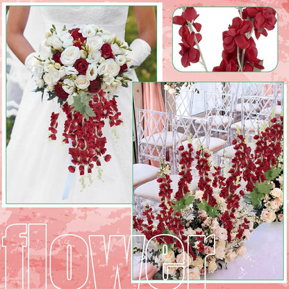 Thiccywoov 24 Pcs Delphinium Artificial Flower 35.4'' Long Larkspur Stem Silk Fake Faux Flowers Bulk for Tall Vase Floral Arrangements Home Centerpiece Table Wedding Decor (White)
