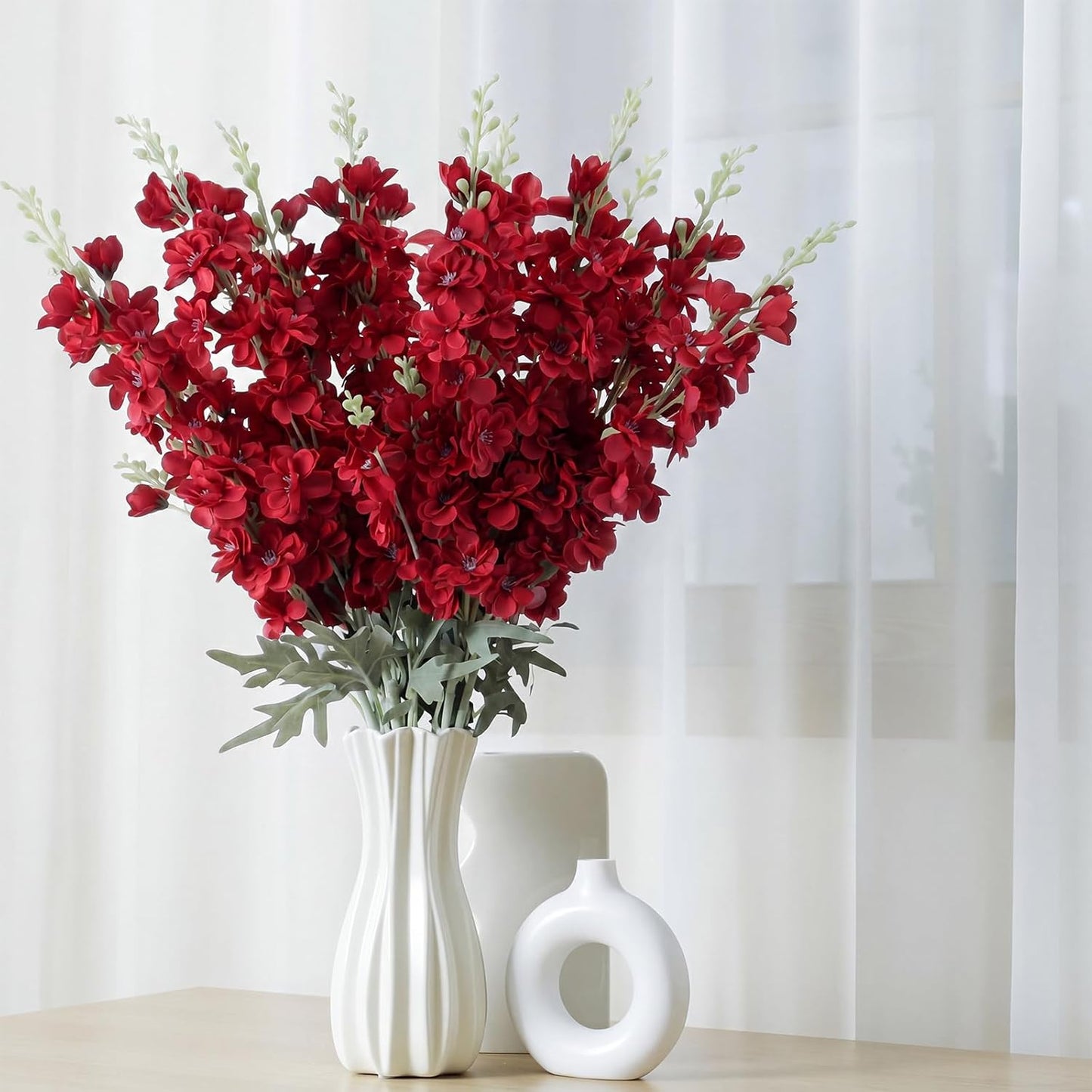 Thiccywoov 24 Pcs Delphinium Artificial Flower 35.4'' Long Larkspur Stem Silk Fake Faux Flowers Bulk for Tall Vase Floral Arrangements Home Centerpiece Table Wedding Decor (White)