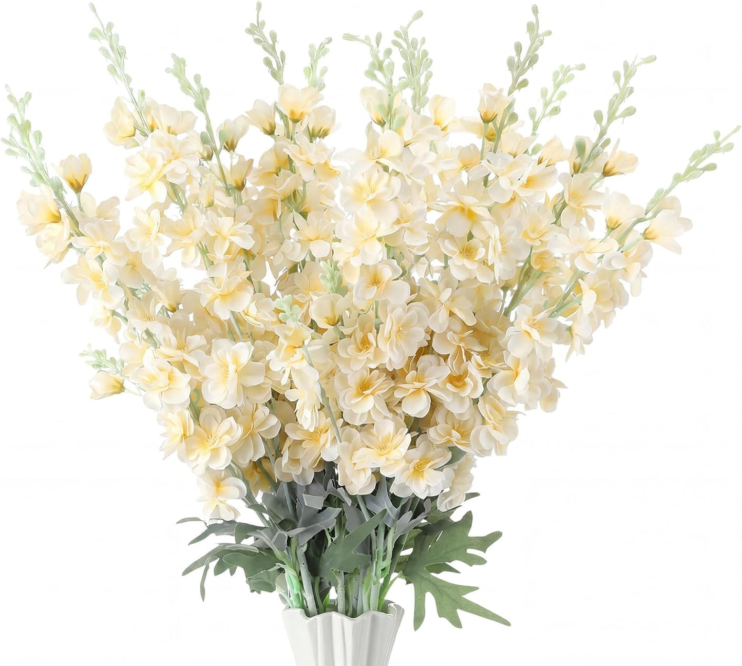 Thiccywoov 24 Pcs Delphinium Artificial Flower 35.4'' Long Larkspur Stem Silk Fake Faux Flowers Bulk for Tall Vase Floral Arrangements Home Centerpiece Table Wedding Decor (White)