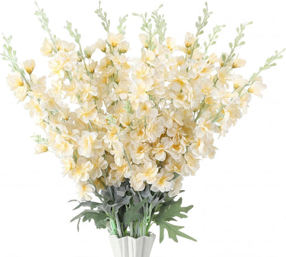 Thiccywoov 24 Pcs Delphinium Artificial Flower 35.4'' Long Larkspur Stem Silk Fake Faux Flowers Bulk for Tall Vase Floral Arrangements Home Centerpiece Table Wedding Decor (White)