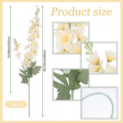 Thiccywoov 24 Pcs Delphinium Artificial Flower 35.4'' Long Larkspur Stem Silk Fake Faux Flowers Bulk for Tall Vase Floral Arrangements Home Centerpiece Table Wedding Decor (White)