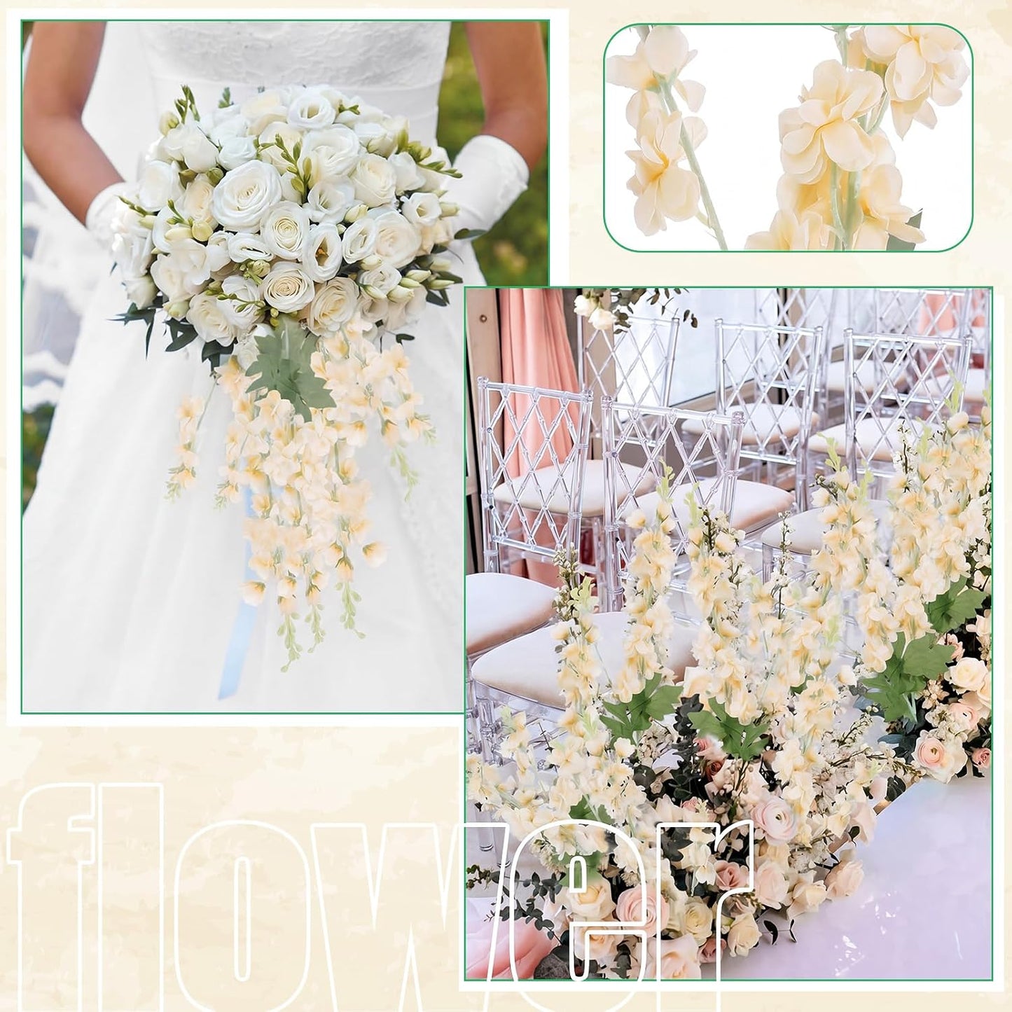 Thiccywoov 24 Pcs Delphinium Artificial Flower 35.4'' Long Larkspur Stem Silk Fake Faux Flowers Bulk for Tall Vase Floral Arrangements Home Centerpiece Table Wedding Decor (White)