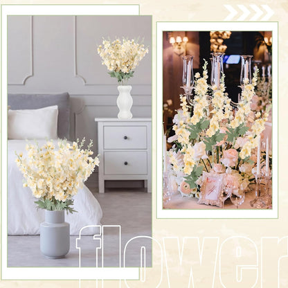 Thiccywoov 24 Pcs Delphinium Artificial Flower 35.4'' Long Larkspur Stem Silk Fake Faux Flowers Bulk for Tall Vase Floral Arrangements Home Centerpiece Table Wedding Decor (White)