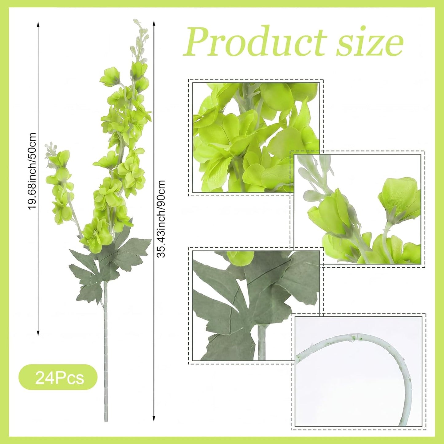 Thiccywoov 24 Pcs Delphinium Artificial Flower 35.4'' Long Larkspur Stem Silk Fake Faux Flowers Bulk for Tall Vase Floral Arrangements Home Centerpiece Table Wedding Decor (White)