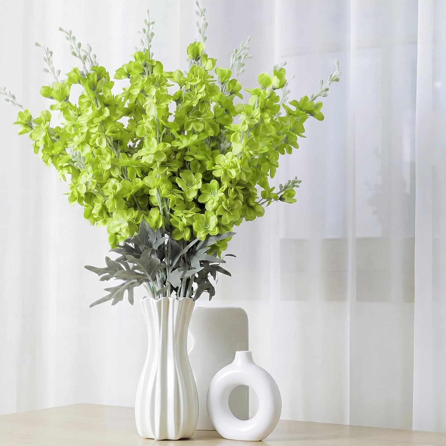 Thiccywoov 24 Pcs Delphinium Artificial Flower 35.4'' Long Larkspur Stem Silk Fake Faux Flowers Bulk for Tall Vase Floral Arrangements Home Centerpiece Table Wedding Decor (White)
