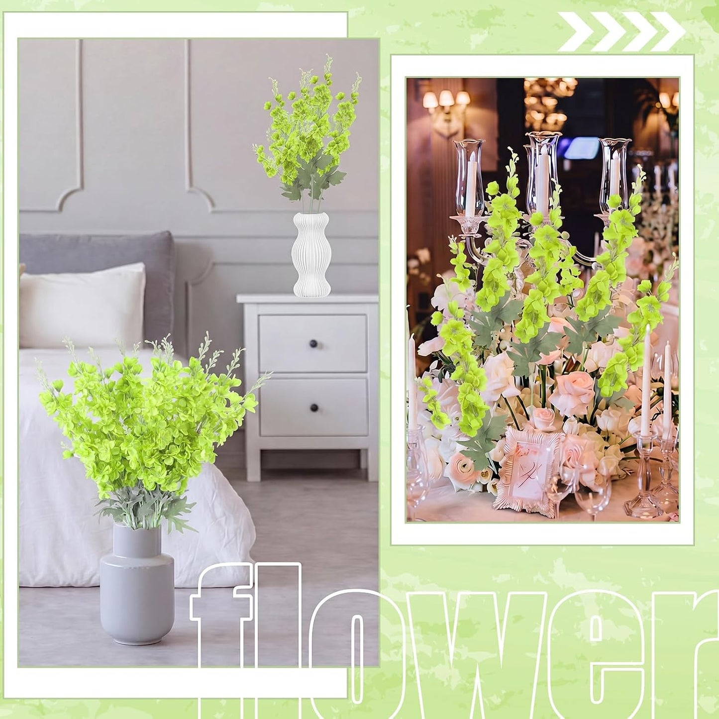 Thiccywoov 24 Pcs Delphinium Artificial Flower 35.4'' Long Larkspur Stem Silk Fake Faux Flowers Bulk for Tall Vase Floral Arrangements Home Centerpiece Table Wedding Decor (White)