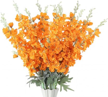 Thiccywoov 24 Pcs Delphinium Artificial Flower 35.4'' Long Larkspur Stem Silk Fake Faux Flowers Bulk for Tall Vase Floral Arrangements Home Centerpiece Table Wedding Decor (White)