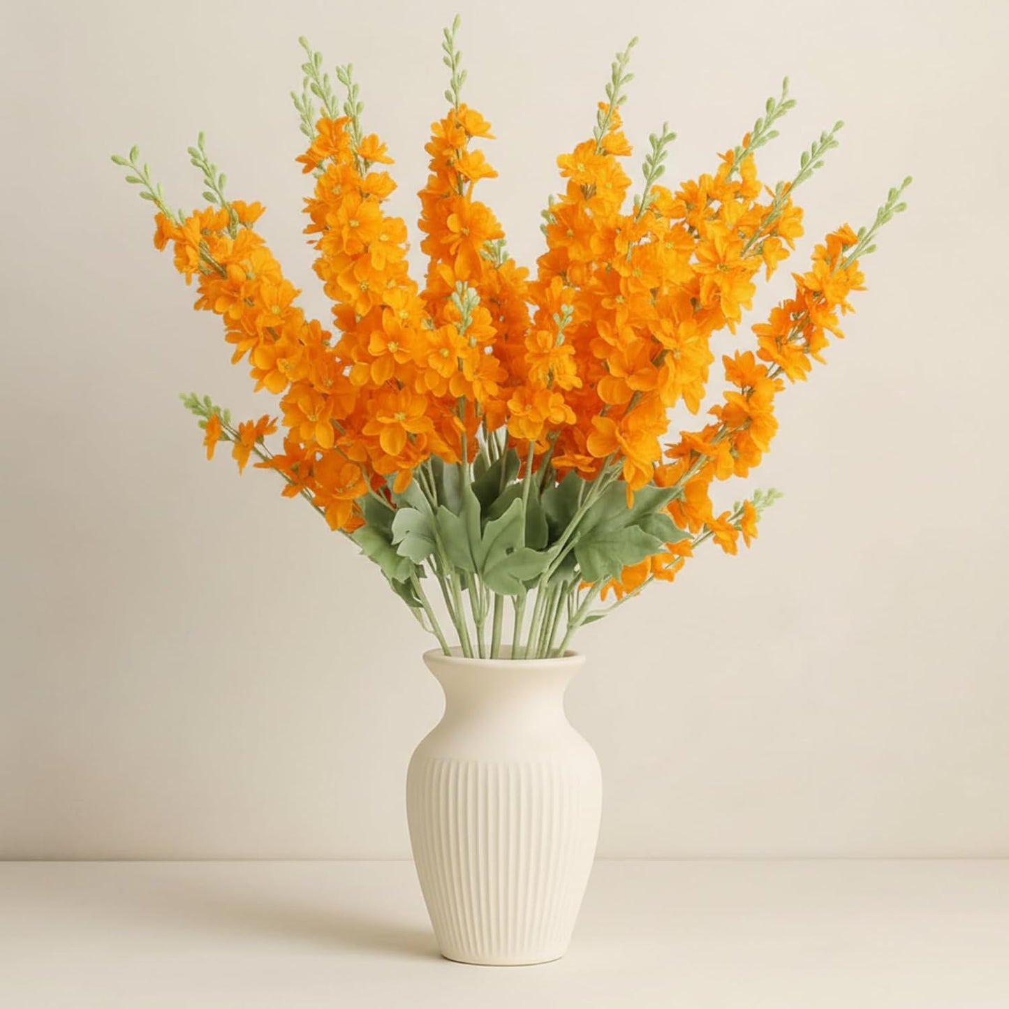 Thiccywoov 24 Pcs Delphinium Artificial Flower 35.4'' Long Larkspur Stem Silk Fake Faux Flowers Bulk for Tall Vase Floral Arrangements Home Centerpiece Table Wedding Decor (White)