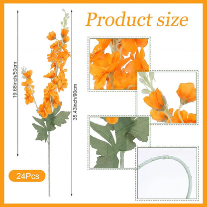 Thiccywoov 24 Pcs Delphinium Artificial Flower 35.4'' Long Larkspur Stem Silk Fake Faux Flowers Bulk for Tall Vase Floral Arrangements Home Centerpiece Table Wedding Decor (White)