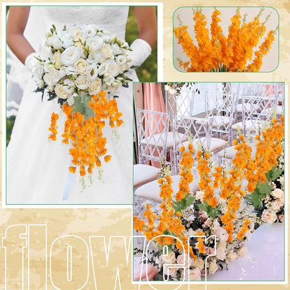 Thiccywoov 24 Pcs Delphinium Artificial Flower 35.4'' Long Larkspur Stem Silk Fake Faux Flowers Bulk for Tall Vase Floral Arrangements Home Centerpiece Table Wedding Decor (White)