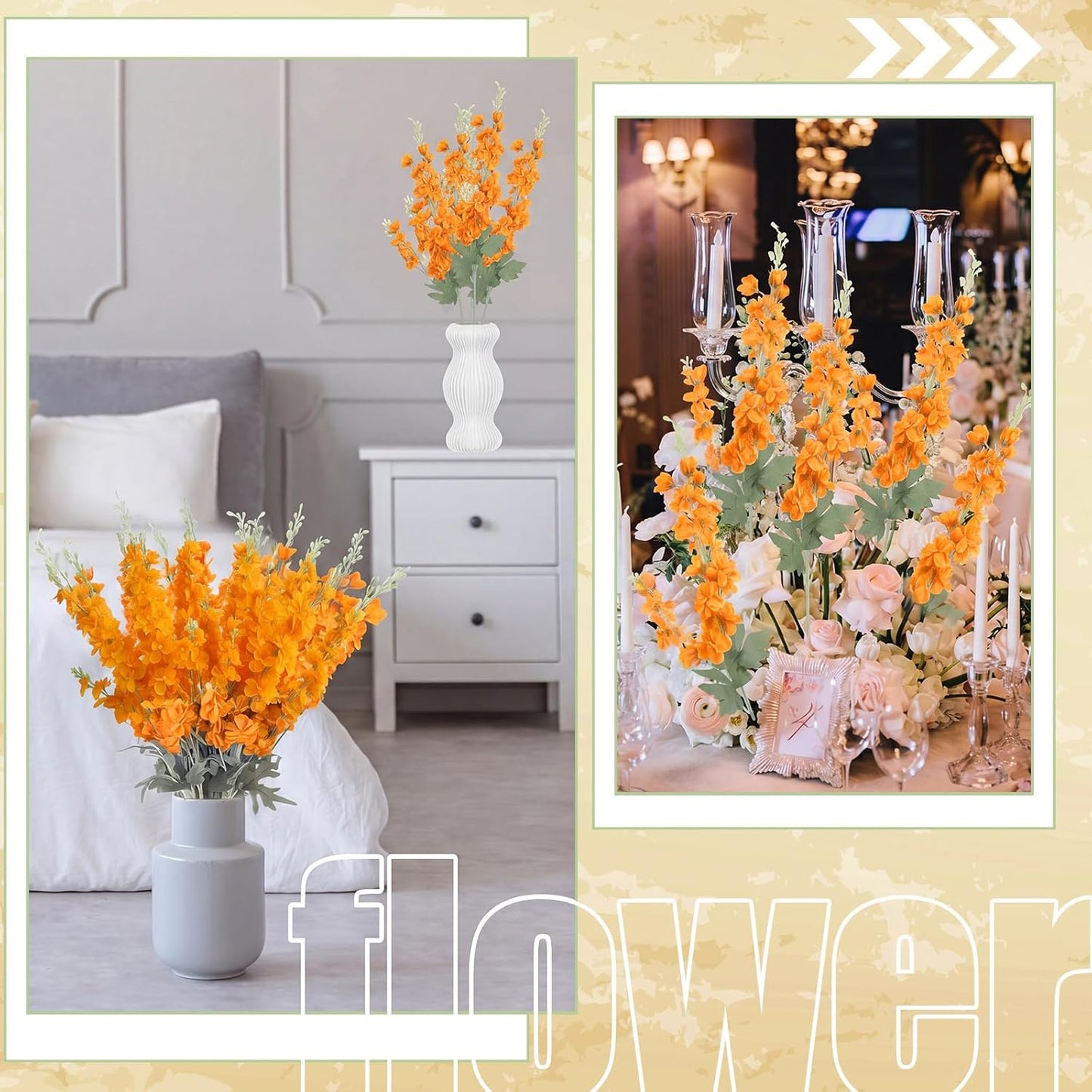 Thiccywoov 24 Pcs Delphinium Artificial Flower 35.4'' Long Larkspur Stem Silk Fake Faux Flowers Bulk for Tall Vase Floral Arrangements Home Centerpiece Table Wedding Decor (White)
