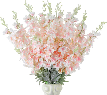 Thiccywoov 24 Pcs Delphinium Artificial Flower 35.4'' Long Larkspur Stem Silk Fake Faux Flowers Bulk for Tall Vase Floral Arrangements Home Centerpiece Table Wedding Decor (White)