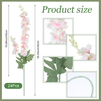 Thiccywoov 24 Pcs Delphinium Artificial Flower 35.4'' Long Larkspur Stem Silk Fake Faux Flowers Bulk for Tall Vase Floral Arrangements Home Centerpiece Table Wedding Decor (White)