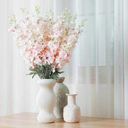 Thiccywoov 24 Pcs Delphinium Artificial Flower 35.4'' Long Larkspur Stem Silk Fake Faux Flowers Bulk for Tall Vase Floral Arrangements Home Centerpiece Table Wedding Decor (White)