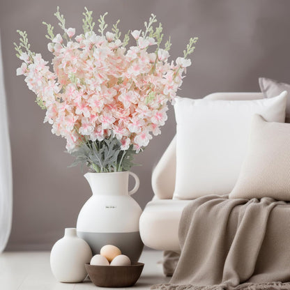 Thiccywoov 24 Pcs Delphinium Artificial Flower 35.4'' Long Larkspur Stem Silk Fake Faux Flowers Bulk for Tall Vase Floral Arrangements Home Centerpiece Table Wedding Decor (White)