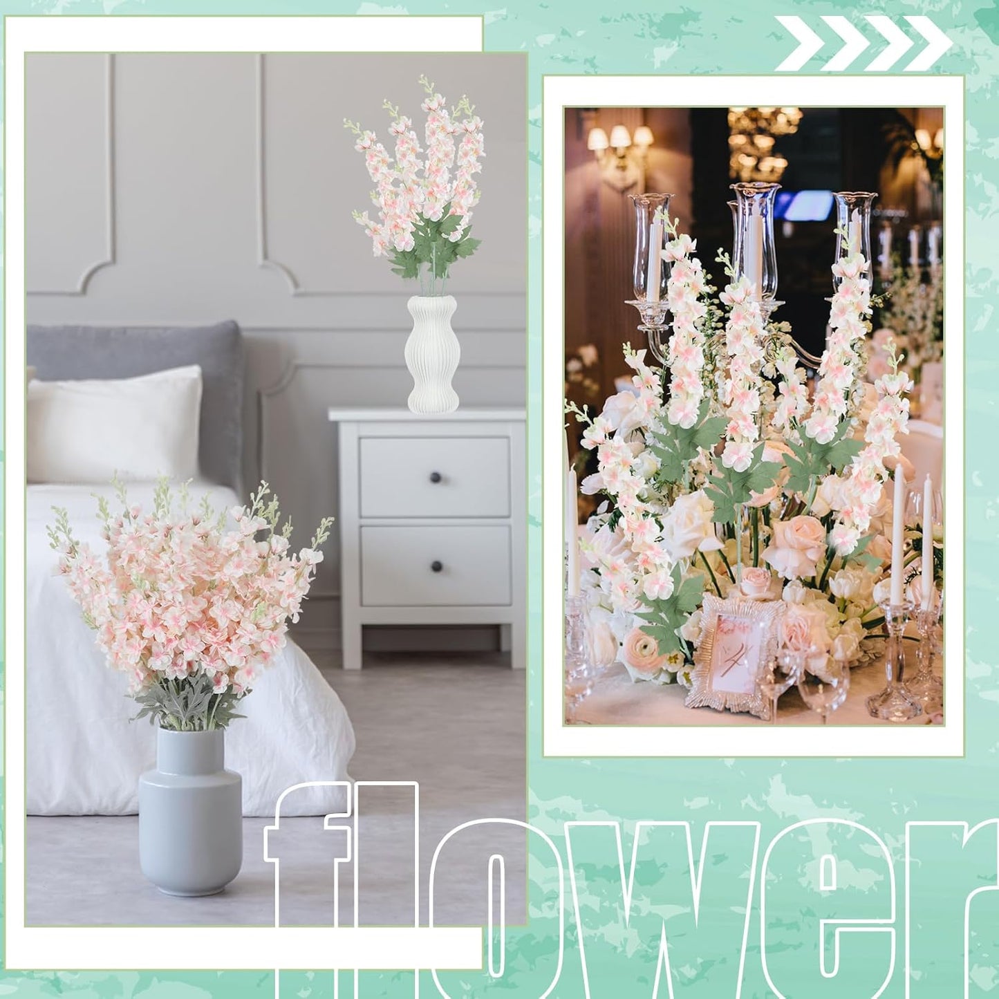 Thiccywoov 24 Pcs Delphinium Artificial Flower 35.4'' Long Larkspur Stem Silk Fake Faux Flowers Bulk for Tall Vase Floral Arrangements Home Centerpiece Table Wedding Decor (White)