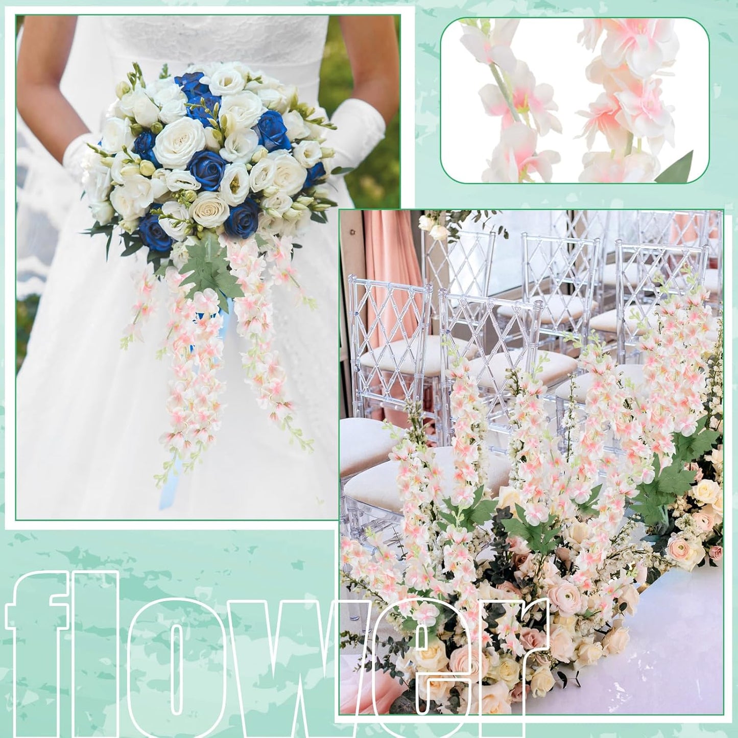Thiccywoov 24 Pcs Delphinium Artificial Flower 35.4'' Long Larkspur Stem Silk Fake Faux Flowers Bulk for Tall Vase Floral Arrangements Home Centerpiece Table Wedding Decor (White)