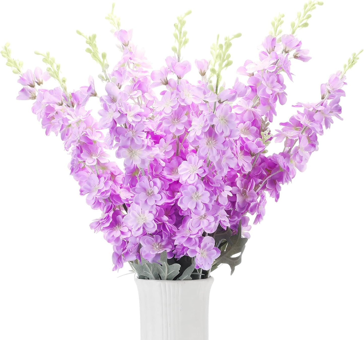 Thiccywoov 24 Pcs Delphinium Artificial Flower 35.4'' Long Larkspur Stem Silk Fake Faux Flowers Bulk for Tall Vase Floral Arrangements Home Centerpiece Table Wedding Decor (White)