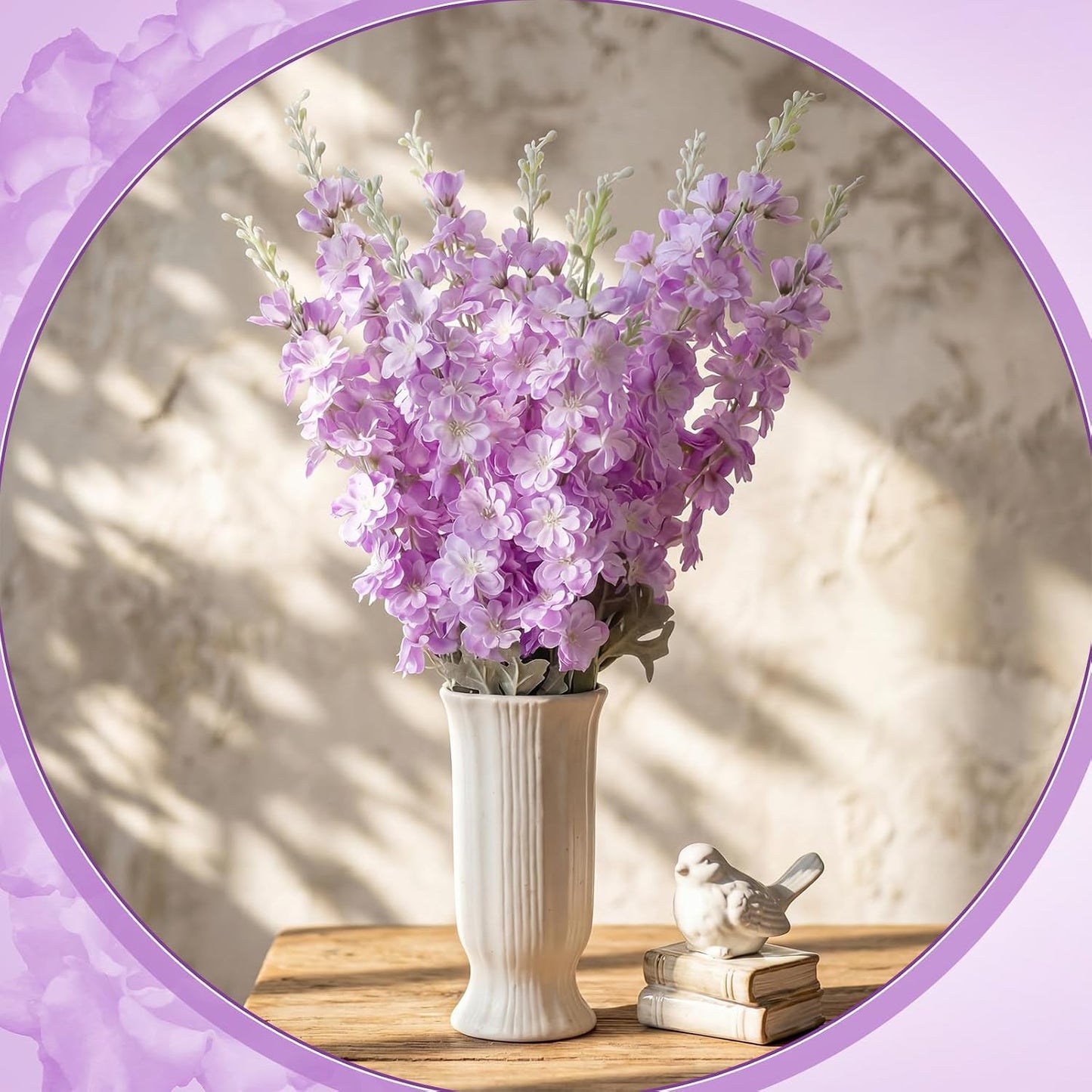 Thiccywoov 24 Pcs Delphinium Artificial Flower 35.4'' Long Larkspur Stem Silk Fake Faux Flowers Bulk for Tall Vase Floral Arrangements Home Centerpiece Table Wedding Decor (White)