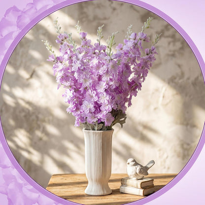 Thiccywoov 24 Pcs Delphinium Artificial Flower 35.4'' Long Larkspur Stem Silk Fake Faux Flowers Bulk for Tall Vase Floral Arrangements Home Centerpiece Table Wedding Decor (White)