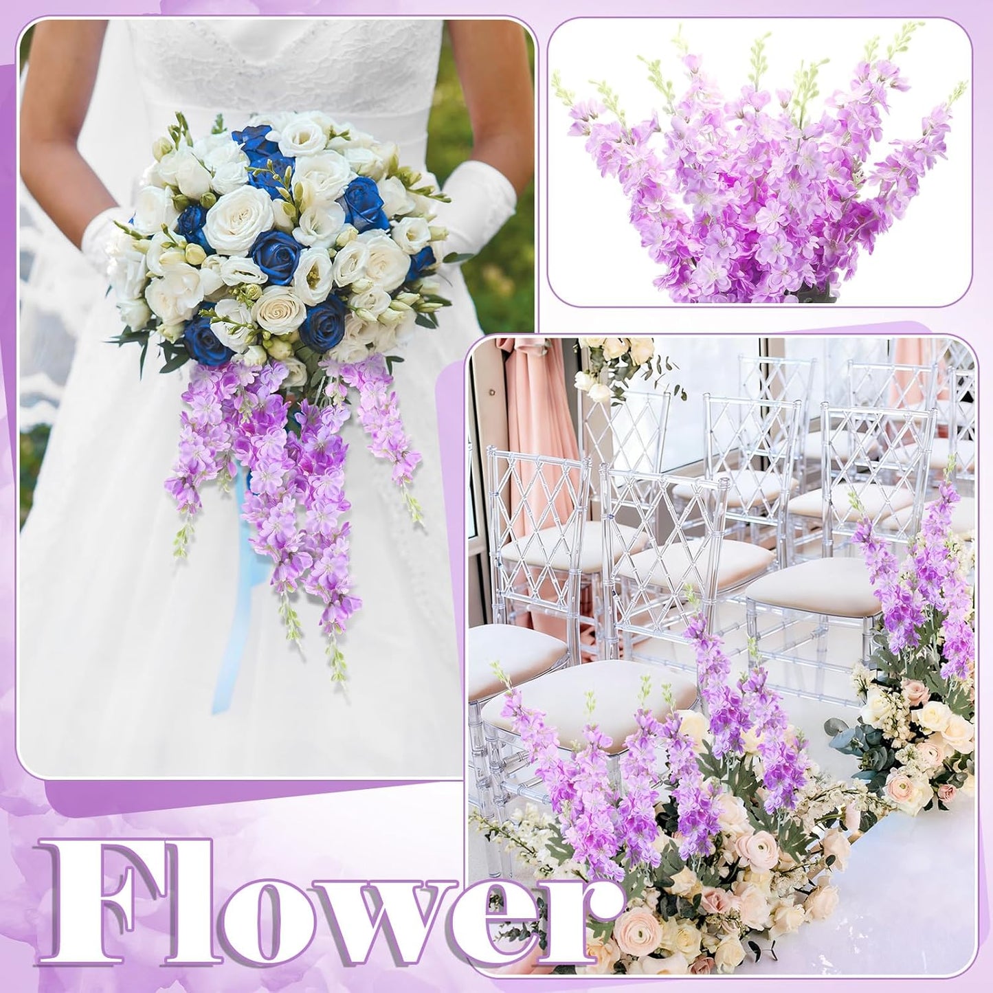 Thiccywoov 24 Pcs Delphinium Artificial Flower 35.4'' Long Larkspur Stem Silk Fake Faux Flowers Bulk for Tall Vase Floral Arrangements Home Centerpiece Table Wedding Decor (White)