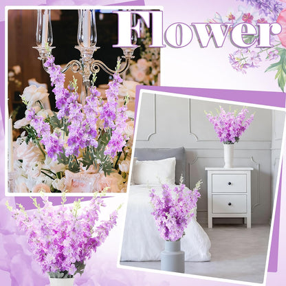 Thiccywoov 24 Pcs Delphinium Artificial Flower 35.4'' Long Larkspur Stem Silk Fake Faux Flowers Bulk for Tall Vase Floral Arrangements Home Centerpiece Table Wedding Decor (White)