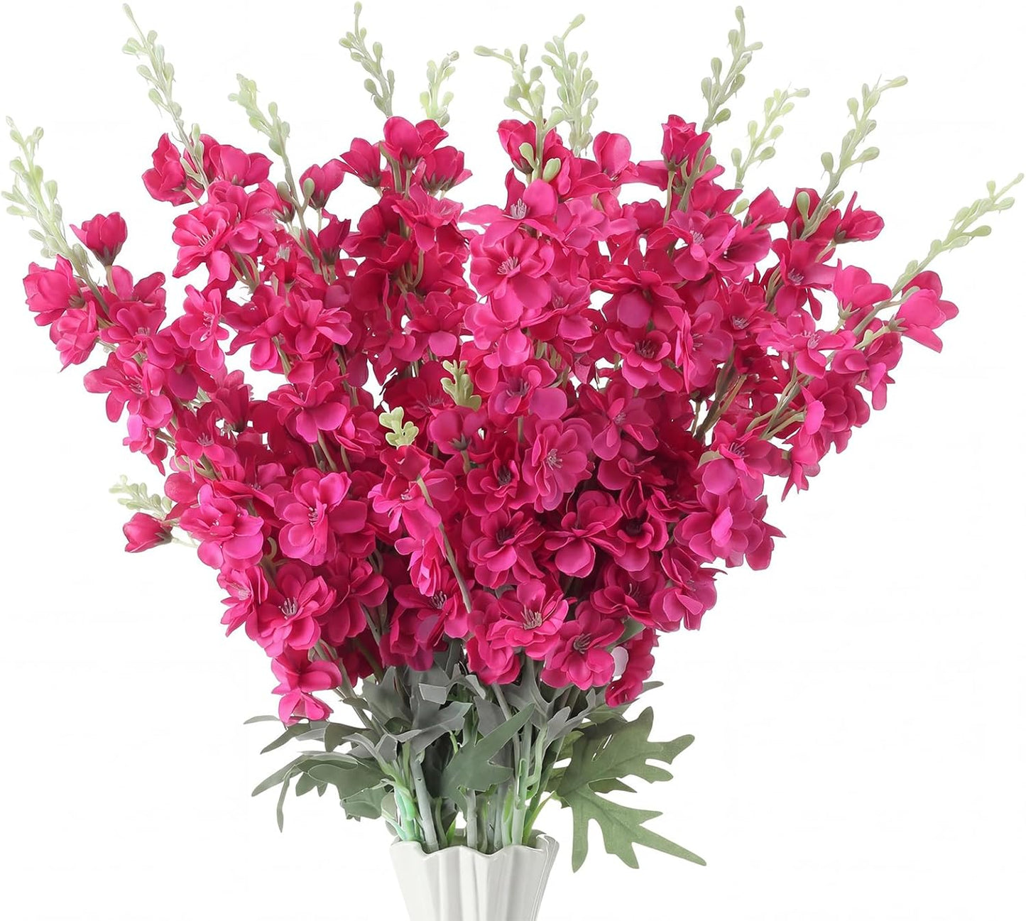Thiccywoov 24 Pcs Delphinium Artificial Flower 35.4'' Long Larkspur Stem Silk Fake Faux Flowers Bulk for Tall Vase Floral Arrangements Home Centerpiece Table Wedding Decor (White)