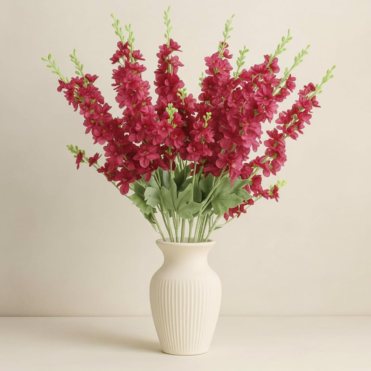 Thiccywoov 24 Pcs Delphinium Artificial Flower 35.4'' Long Larkspur Stem Silk Fake Faux Flowers Bulk for Tall Vase Floral Arrangements Home Centerpiece Table Wedding Decor (White)