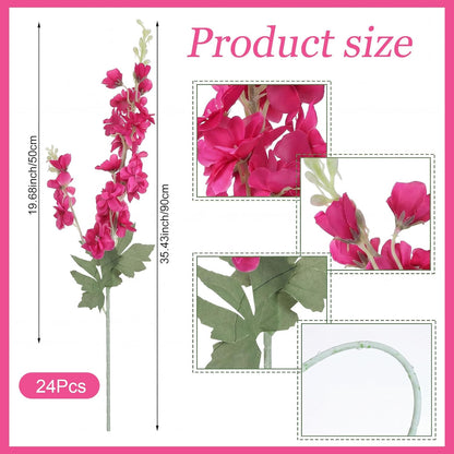 Thiccywoov 24 Pcs Delphinium Artificial Flower 35.4'' Long Larkspur Stem Silk Fake Faux Flowers Bulk for Tall Vase Floral Arrangements Home Centerpiece Table Wedding Decor (White)