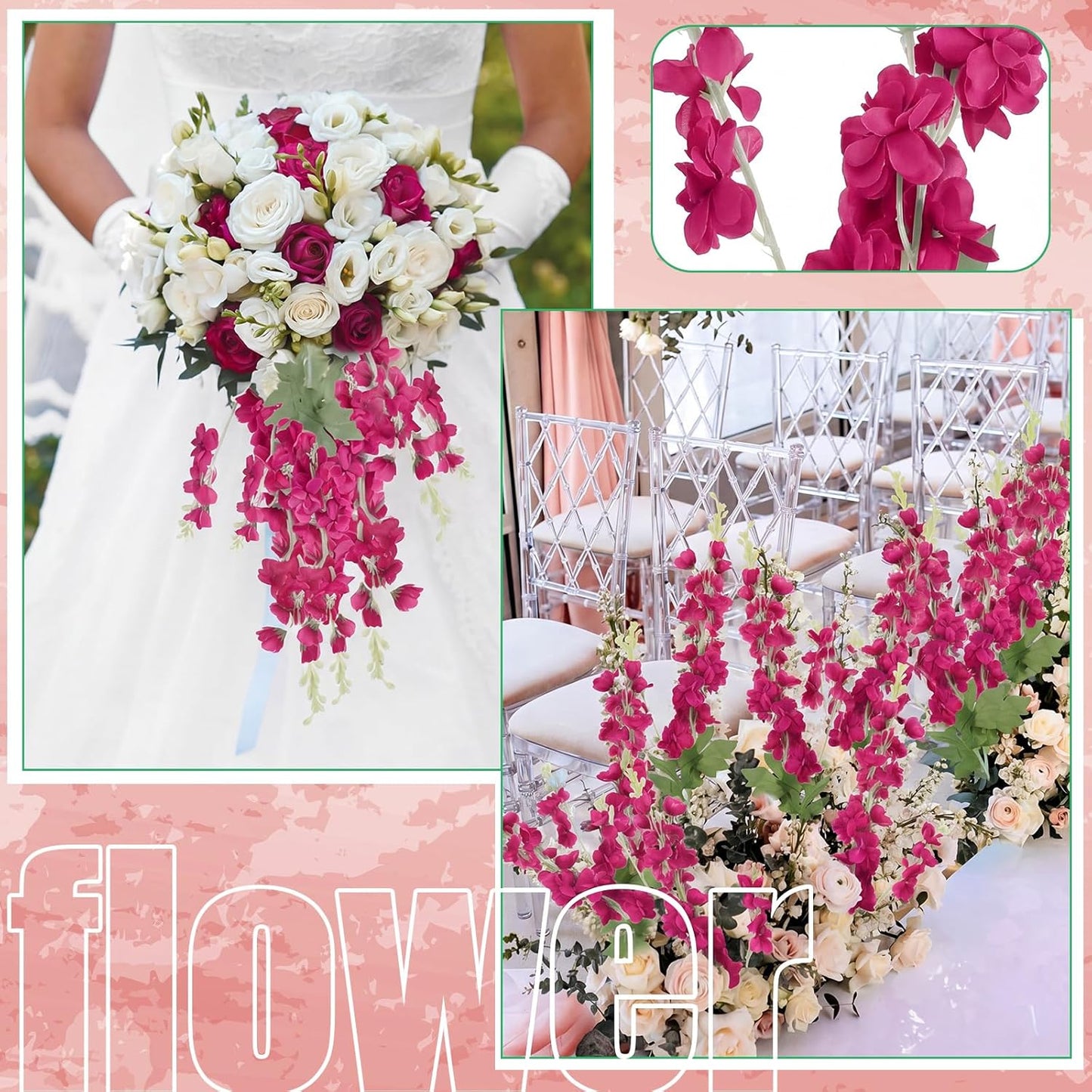 Thiccywoov 24 Pcs Delphinium Artificial Flower 35.4'' Long Larkspur Stem Silk Fake Faux Flowers Bulk for Tall Vase Floral Arrangements Home Centerpiece Table Wedding Decor (White)
