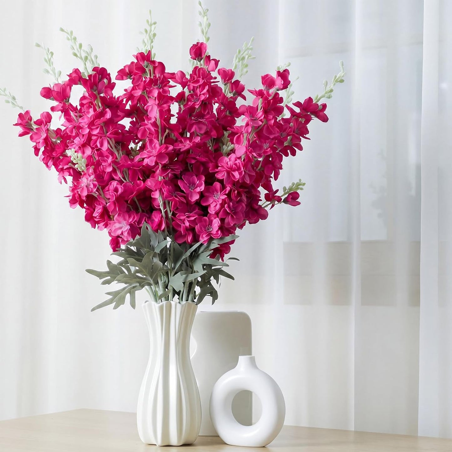 Thiccywoov 24 Pcs Delphinium Artificial Flower 35.4'' Long Larkspur Stem Silk Fake Faux Flowers Bulk for Tall Vase Floral Arrangements Home Centerpiece Table Wedding Decor (White)