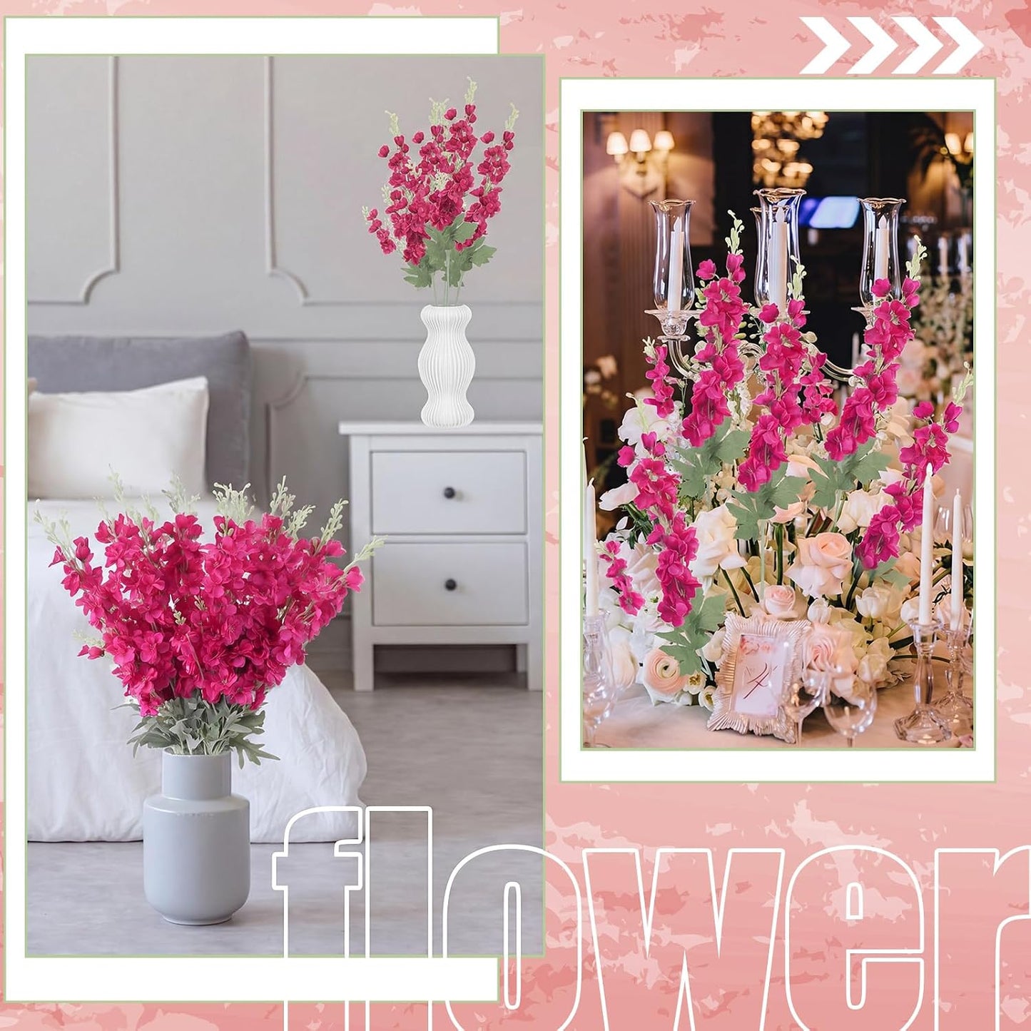 Thiccywoov 24 Pcs Delphinium Artificial Flower 35.4'' Long Larkspur Stem Silk Fake Faux Flowers Bulk for Tall Vase Floral Arrangements Home Centerpiece Table Wedding Decor (White)