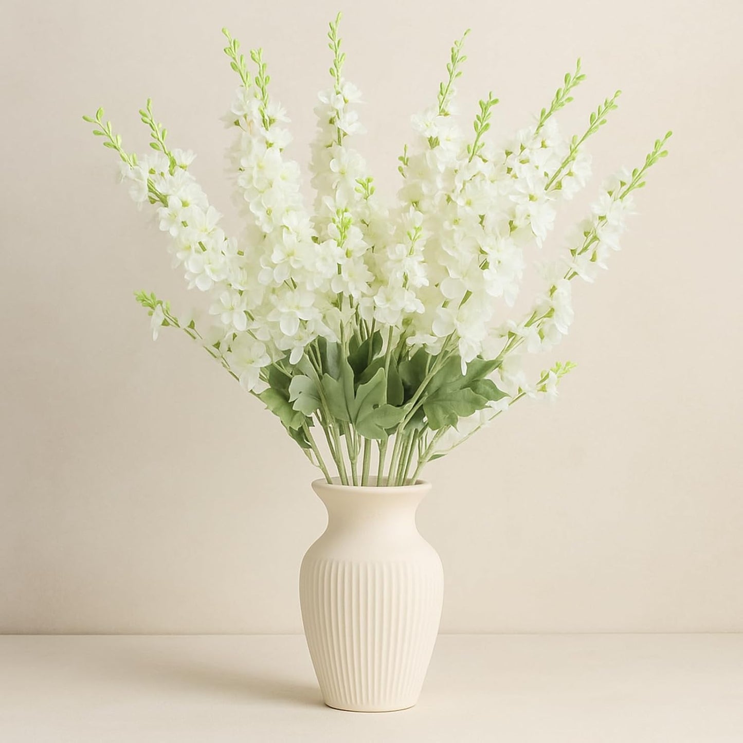 Thiccywoov 24 Pcs Delphinium Artificial Flower 35.4'' Long Larkspur Stem Silk Fake Faux Flowers Bulk for Tall Vase Floral Arrangements Home Centerpiece Table Wedding Decor (White)