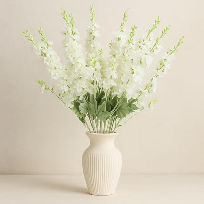 Thiccywoov 24 Pcs Delphinium Artificial Flower 35.4'' Long Larkspur Stem Silk Fake Faux Flowers Bulk for Tall Vase Floral Arrangements Home Centerpiece Table Wedding Decor (White)