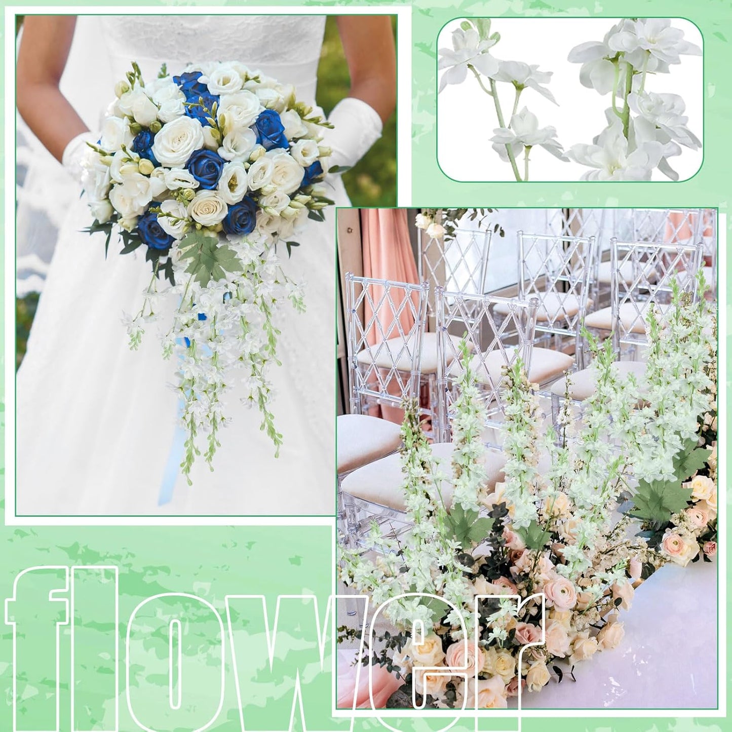 Thiccywoov 24 Pcs Delphinium Artificial Flower 35.4'' Long Larkspur Stem Silk Fake Faux Flowers Bulk for Tall Vase Floral Arrangements Home Centerpiece Table Wedding Decor (White)