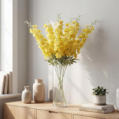 Thiccywoov 24 Pcs Delphinium Artificial Flower 35.4'' Long Larkspur Stem Silk Fake Faux Flowers Bulk for Tall Vase Floral Arrangements Home Centerpiece Table Wedding Decor (White)