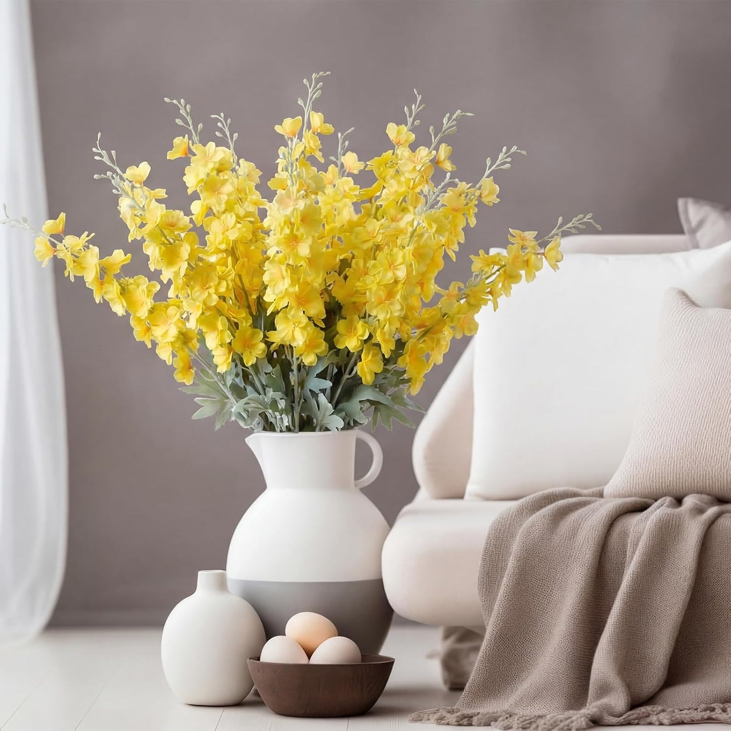 Thiccywoov 24 Pcs Delphinium Artificial Flower 35.4'' Long Larkspur Stem Silk Fake Faux Flowers Bulk for Tall Vase Floral Arrangements Home Centerpiece Table Wedding Decor (White)