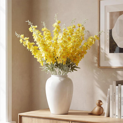 Thiccywoov 24 Pcs Delphinium Artificial Flower 35.4'' Long Larkspur Stem Silk Fake Faux Flowers Bulk for Tall Vase Floral Arrangements Home Centerpiece Table Wedding Decor (White)