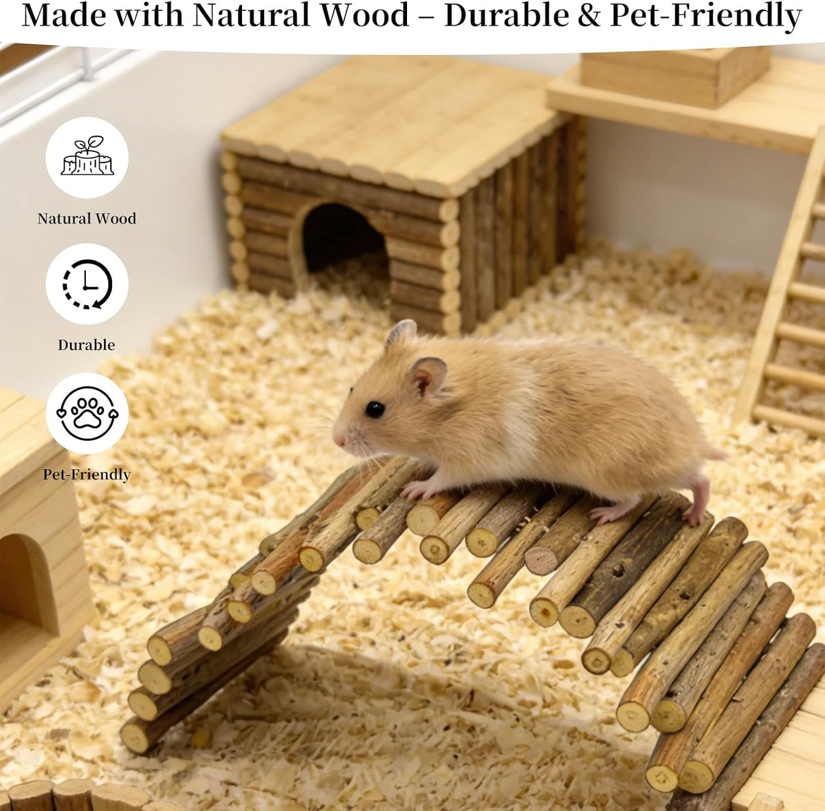 Bendable Hamster Bridge,12in Wooden Hamster Cage Accessory for Enrichment