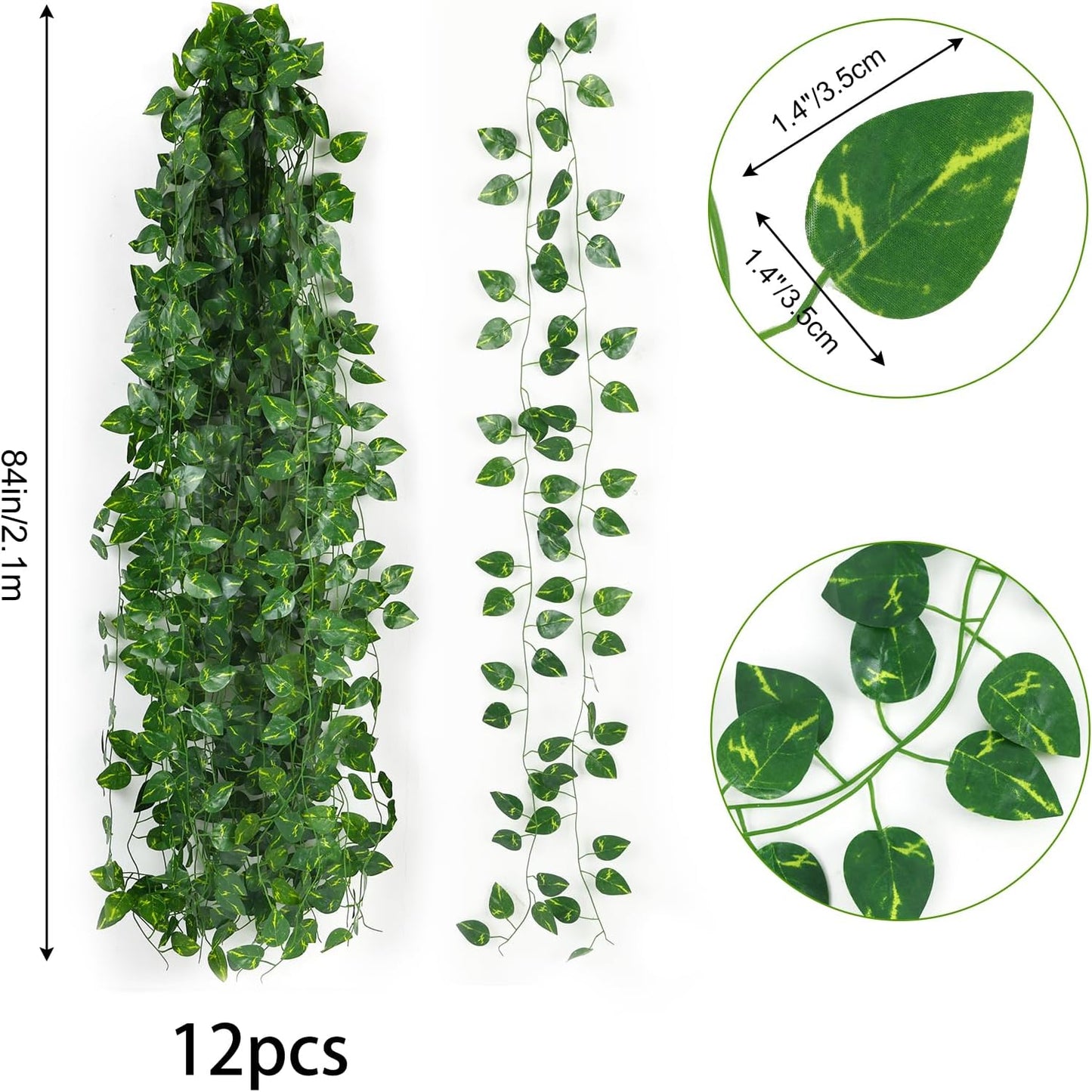 Fake Ivy Vines for Room Decor 12pcs Fake Ivy Greenery Garland Wall Decor (Pothos)